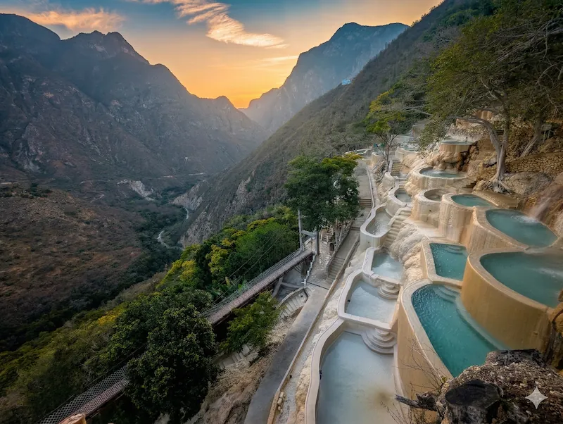 Sunrise over the thermal baths at Grutas Tolantongo